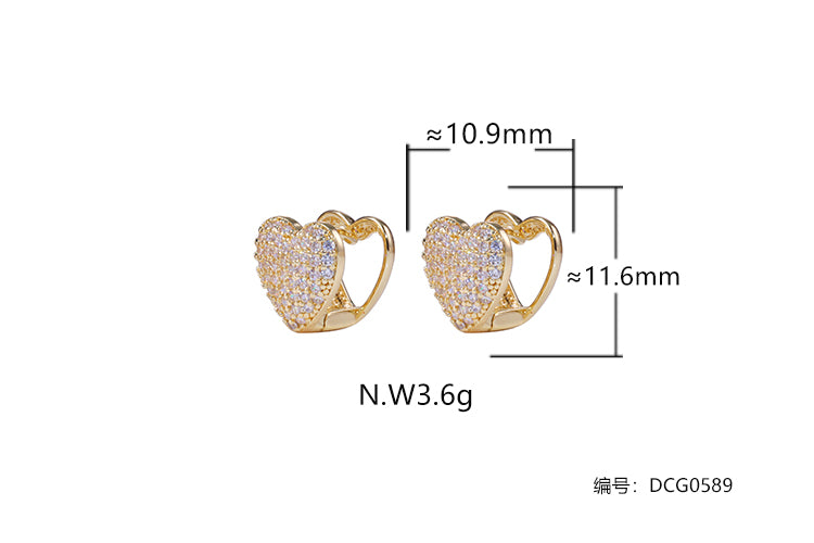Brincos Coracao duplo Cravejado DCG0589