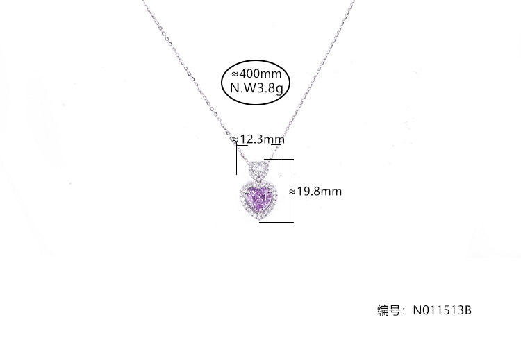 Colar Coracao Diamante de Alto Carbono Prata 925 Lavanda N011513B