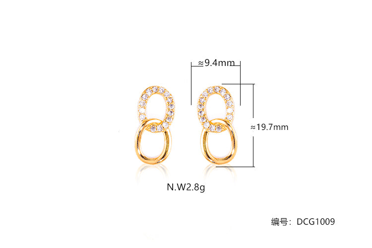 Brincos elos lisos e cravejados DCG1009