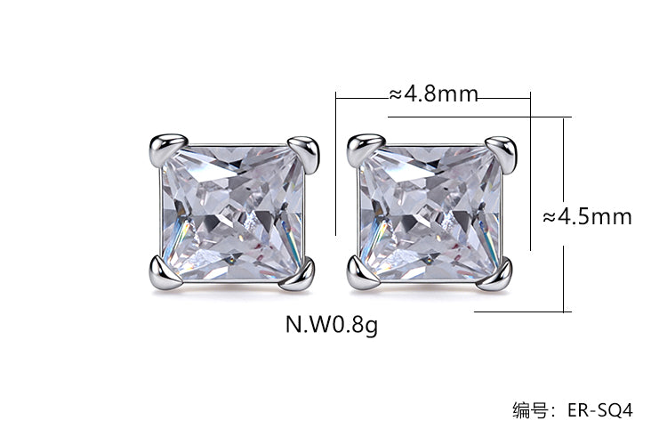 Brinco Ponto de luz quadrado Cristal Lab Grow Prata 925 ER-SQ4