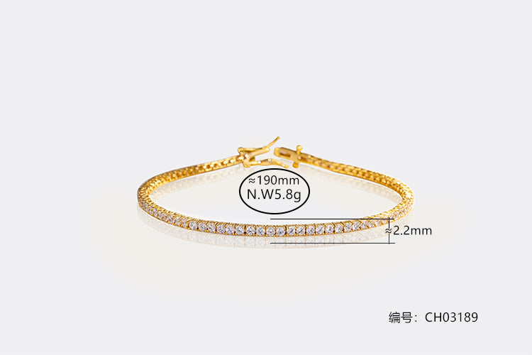 Pulseira riviera prata 925 e diamante de alto carbono 19CM - CH03189