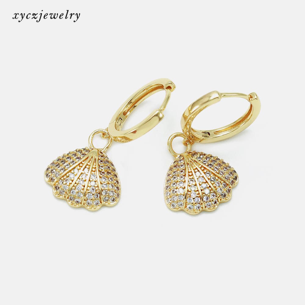 DESC Brinco argolinha concha cravejada XYE103651 耳环