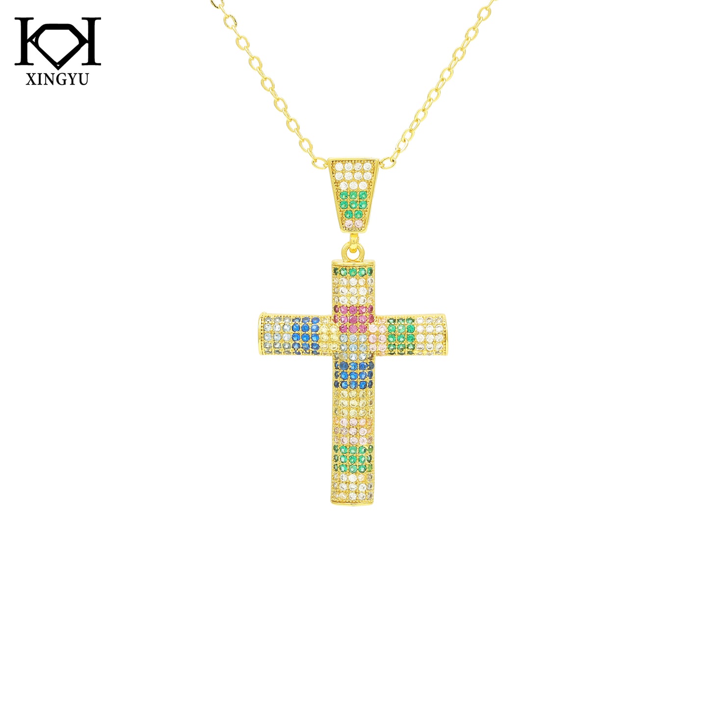 Colar Cruz Cravejada Colorida XYN101124