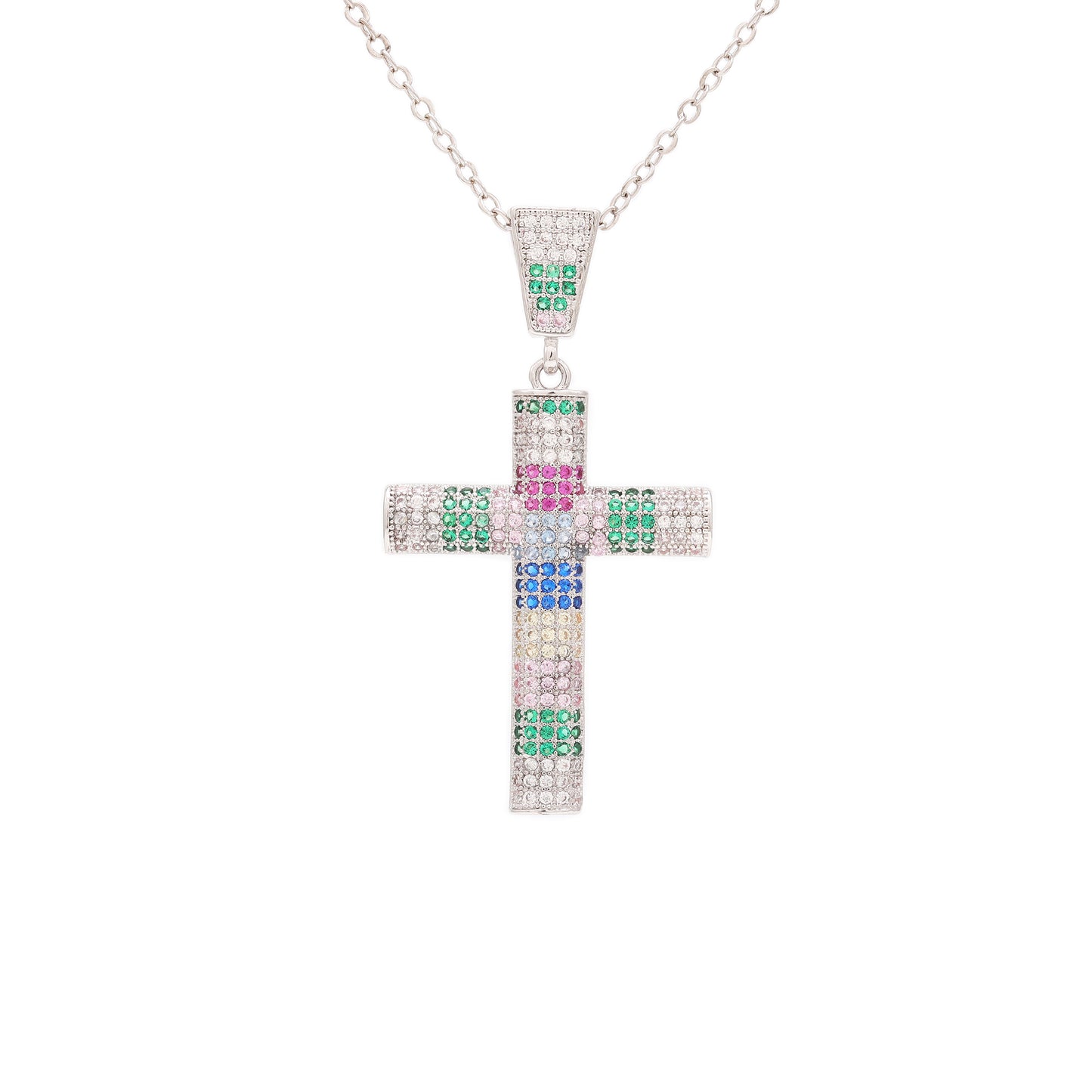Colar Cruz Cravejada Colorida XYN101124