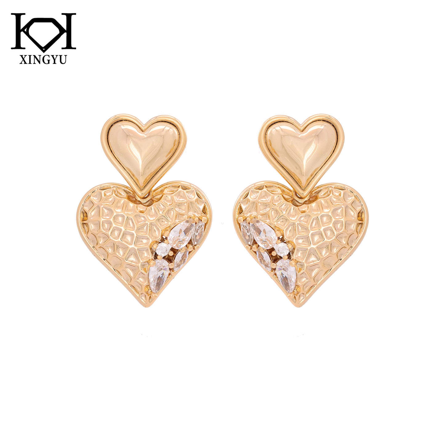 Brinco Coração Duplo Polido e martelado