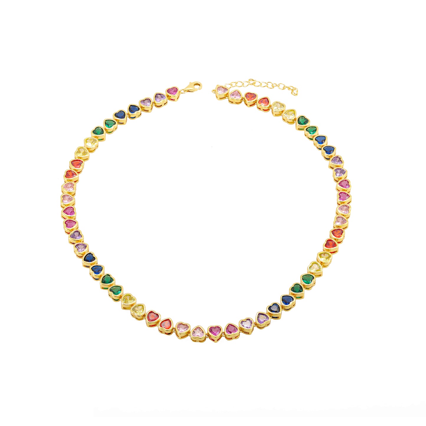 Colar Colorido Coração Cravação Inglesa 38+5cm XYS101212-1