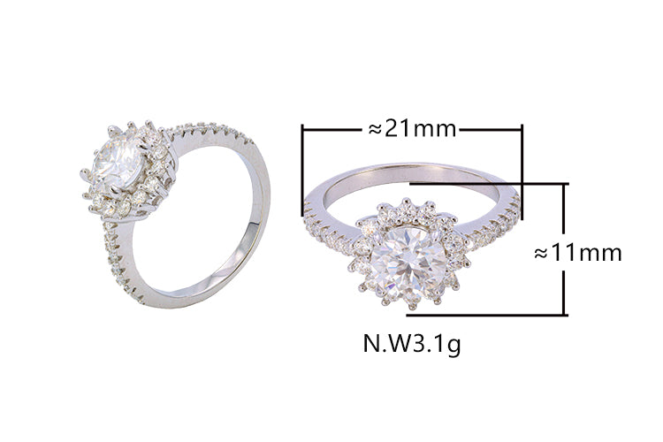 Anel Flor perfeita Prata 925 e moissanite XYR101491