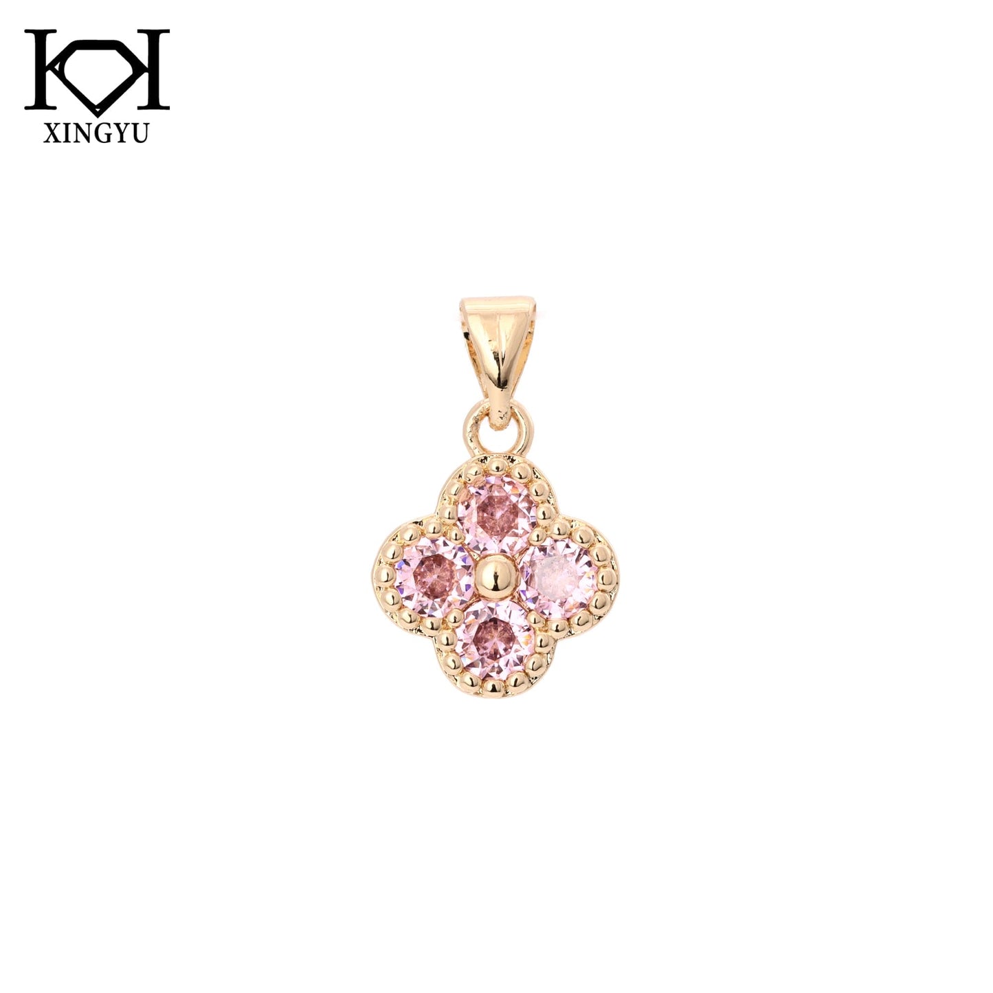 Pingente Trevo Cravejado Rosa DCG0245