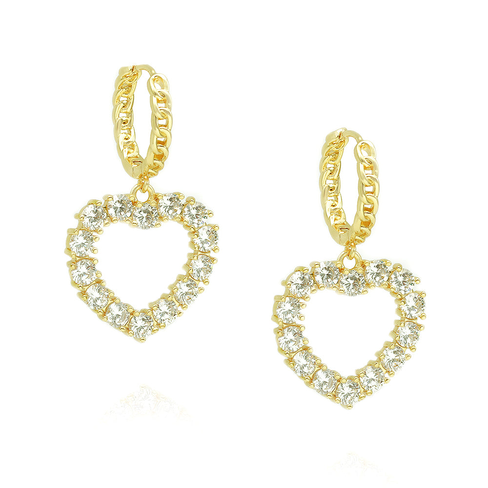 Brinco Argola e coração cravejado XYE104026