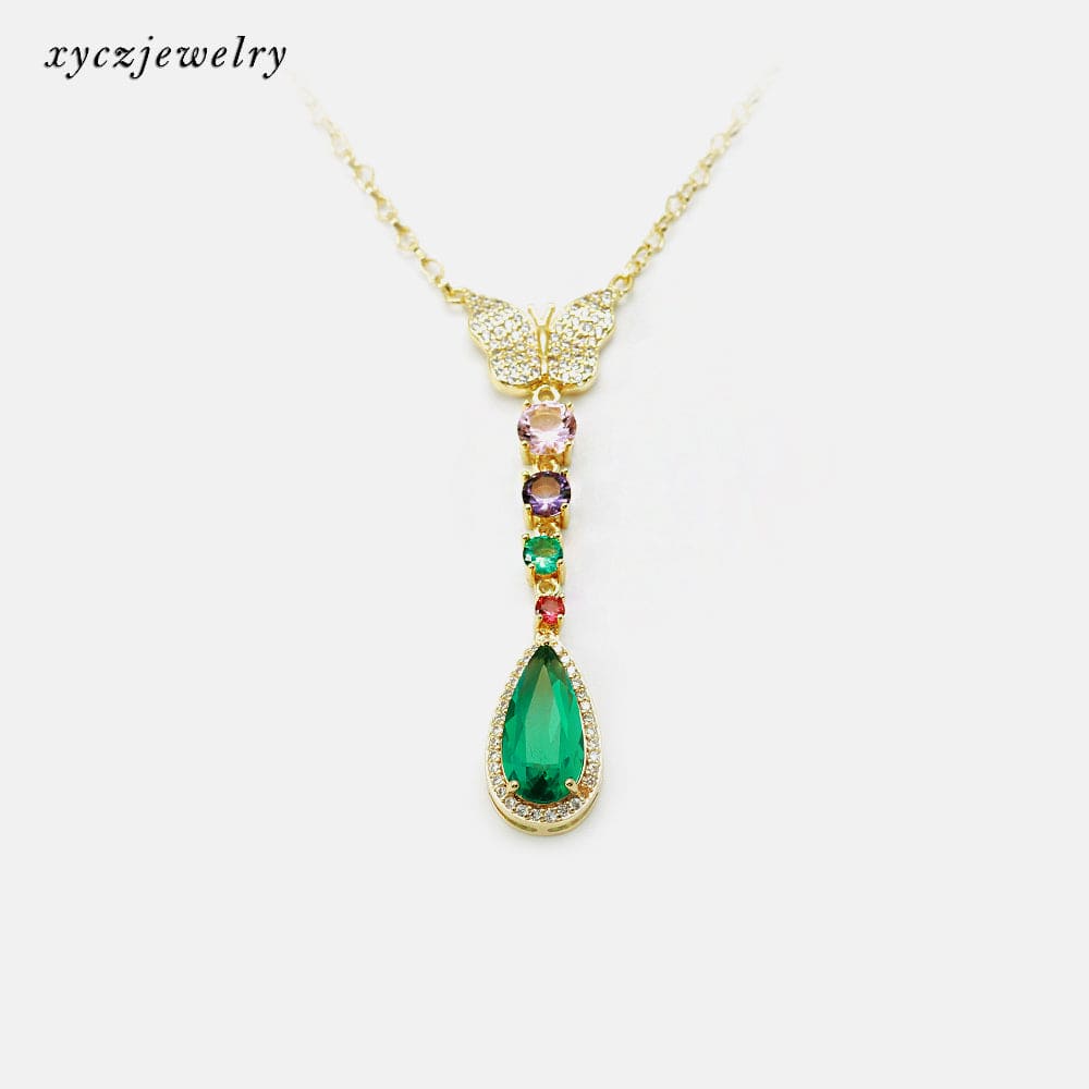 Colar luxo borboleta e pingente gota cores XYN100913