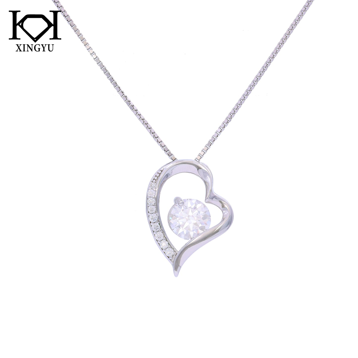 Colar prata coracao 925 e moissanite XYN101353