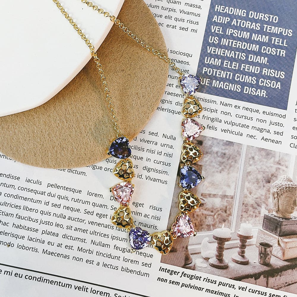 Colar Coração Pedras necklace XYN100931