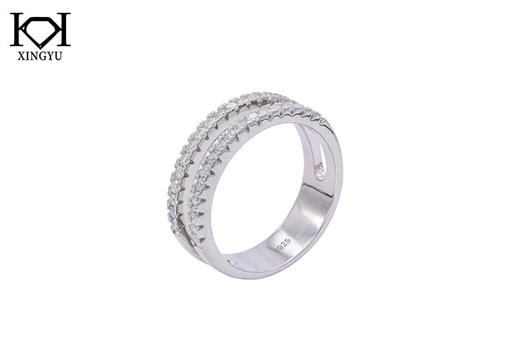 Anel Duplo Cravejado Prata 925 e Moissanite XYR101492