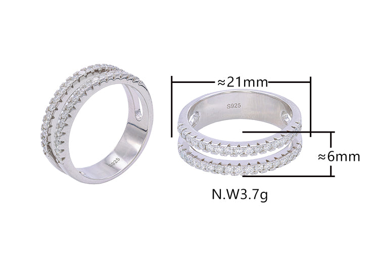 Anel Duplo Cravejado Prata 925 e Moissanite XYR101492