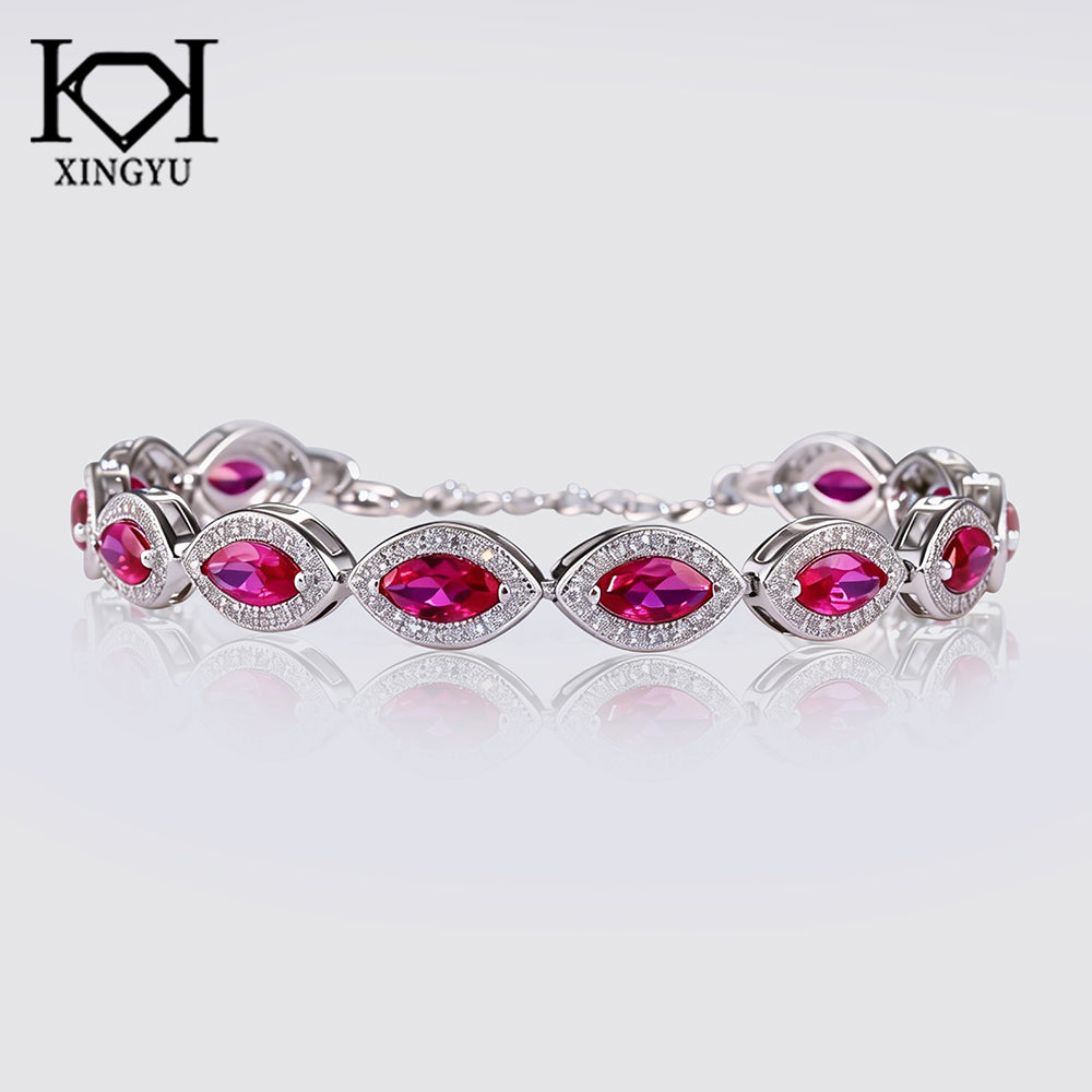 Pulseira Oval luxo Rosa 17+3cm Prata 925 CH03094