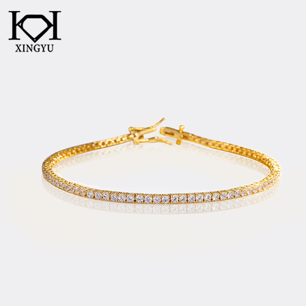 Pulseira riviera prata 925 e diamante de alto carbono 17CM - CH03189