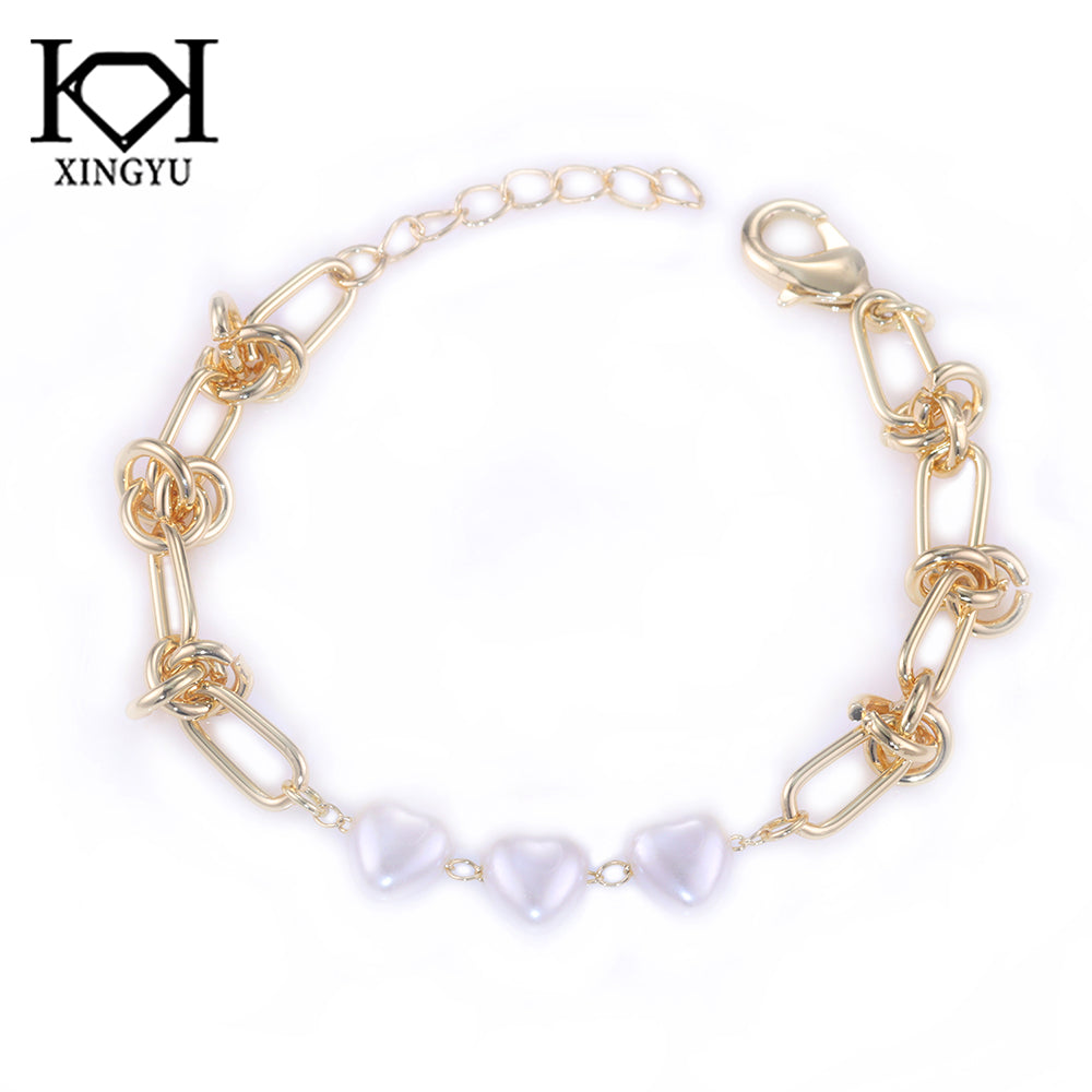 Pulseira Coracoes perola Shell e elos DCG0663