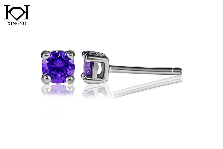 Brinco Solitario purple Lab Grown prata 925 ER-RD3