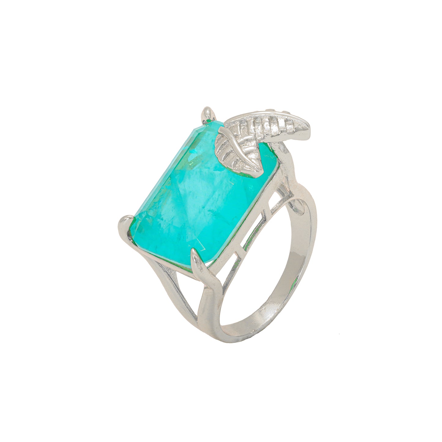 Anel Folha Retangular pedra fusion Colorido - XYS101171