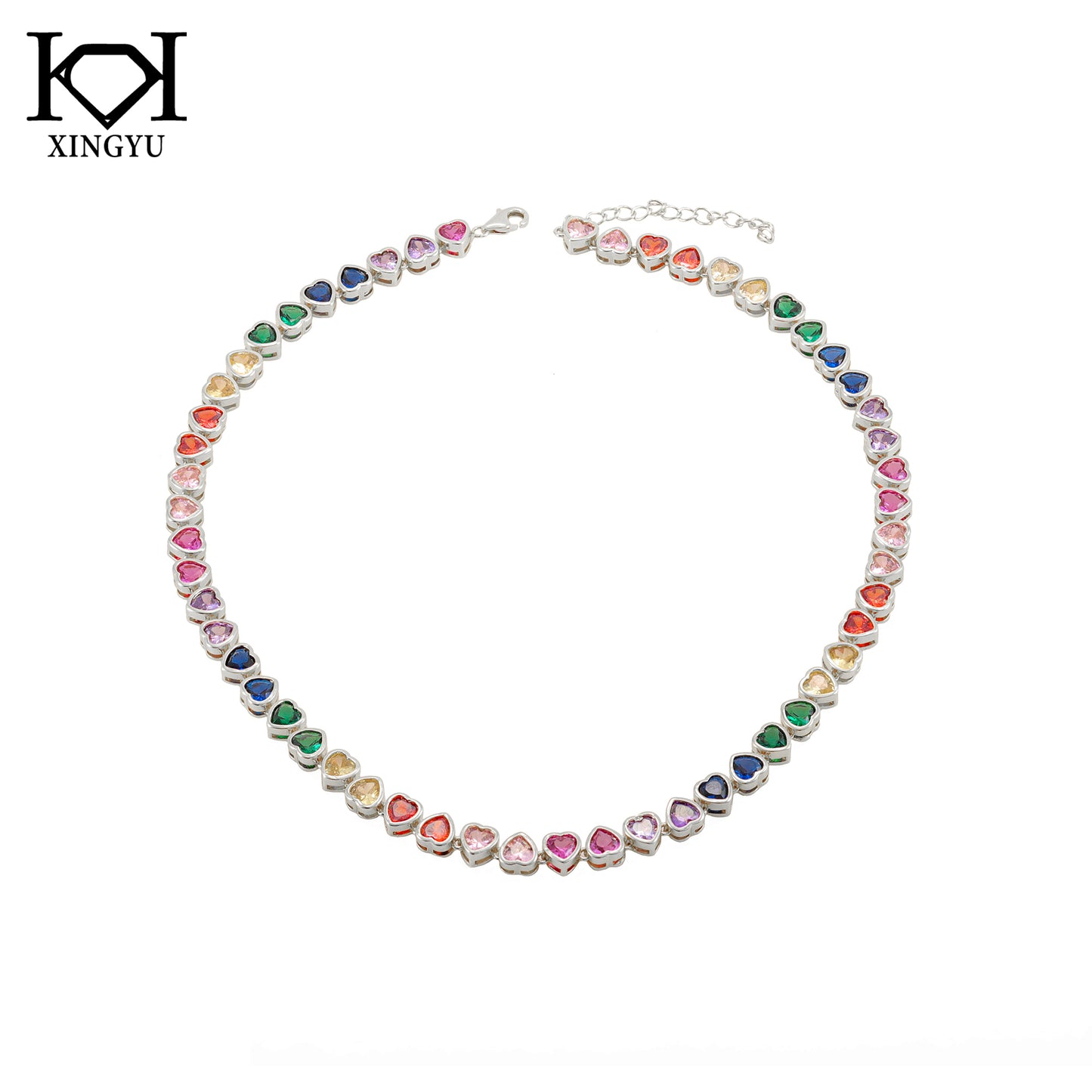 Colar Colorido Coração Cravação Inglesa 38+5cm XYS101212-1