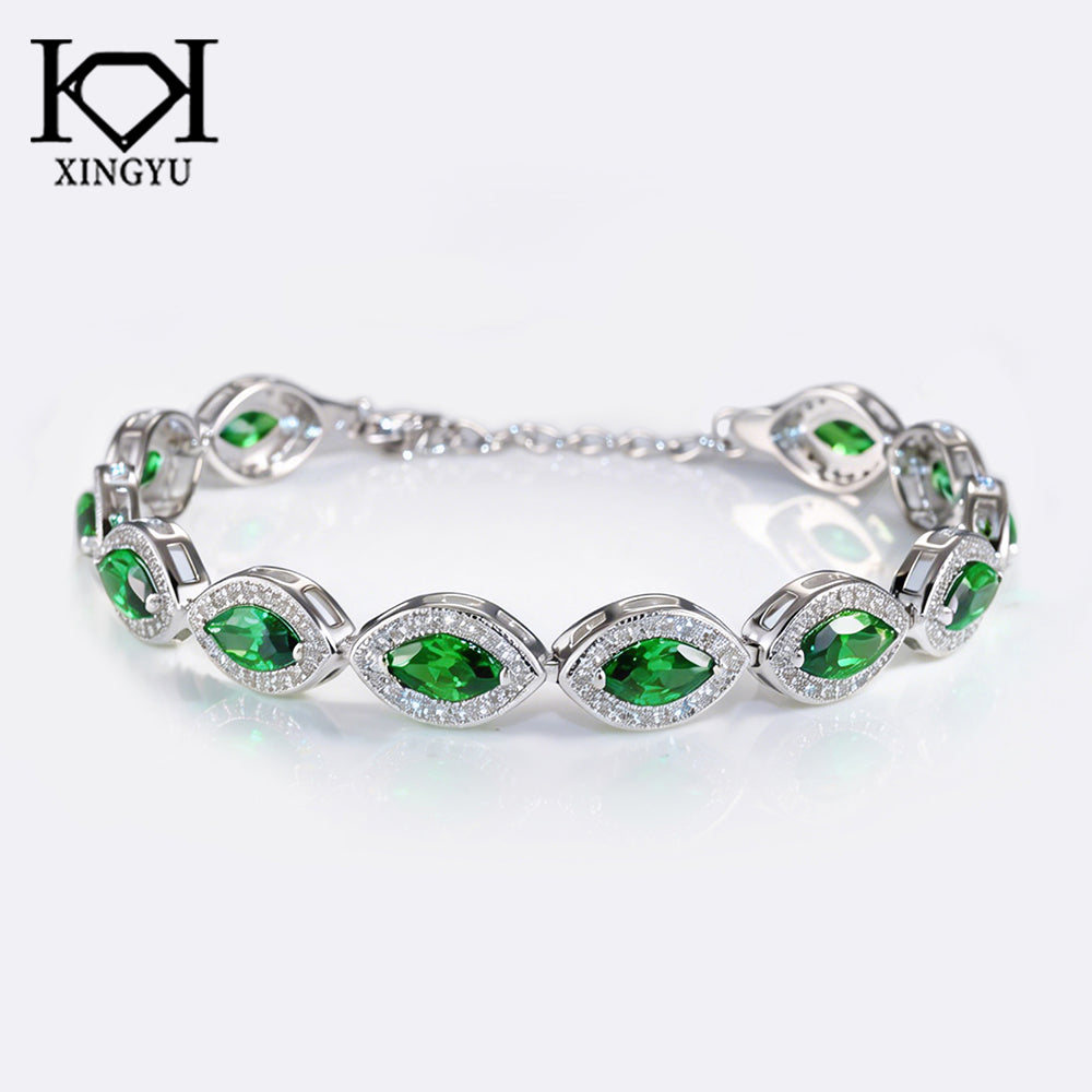 Pulseira Oval luxo Verde 17+3cm Prata 925 CH03094
