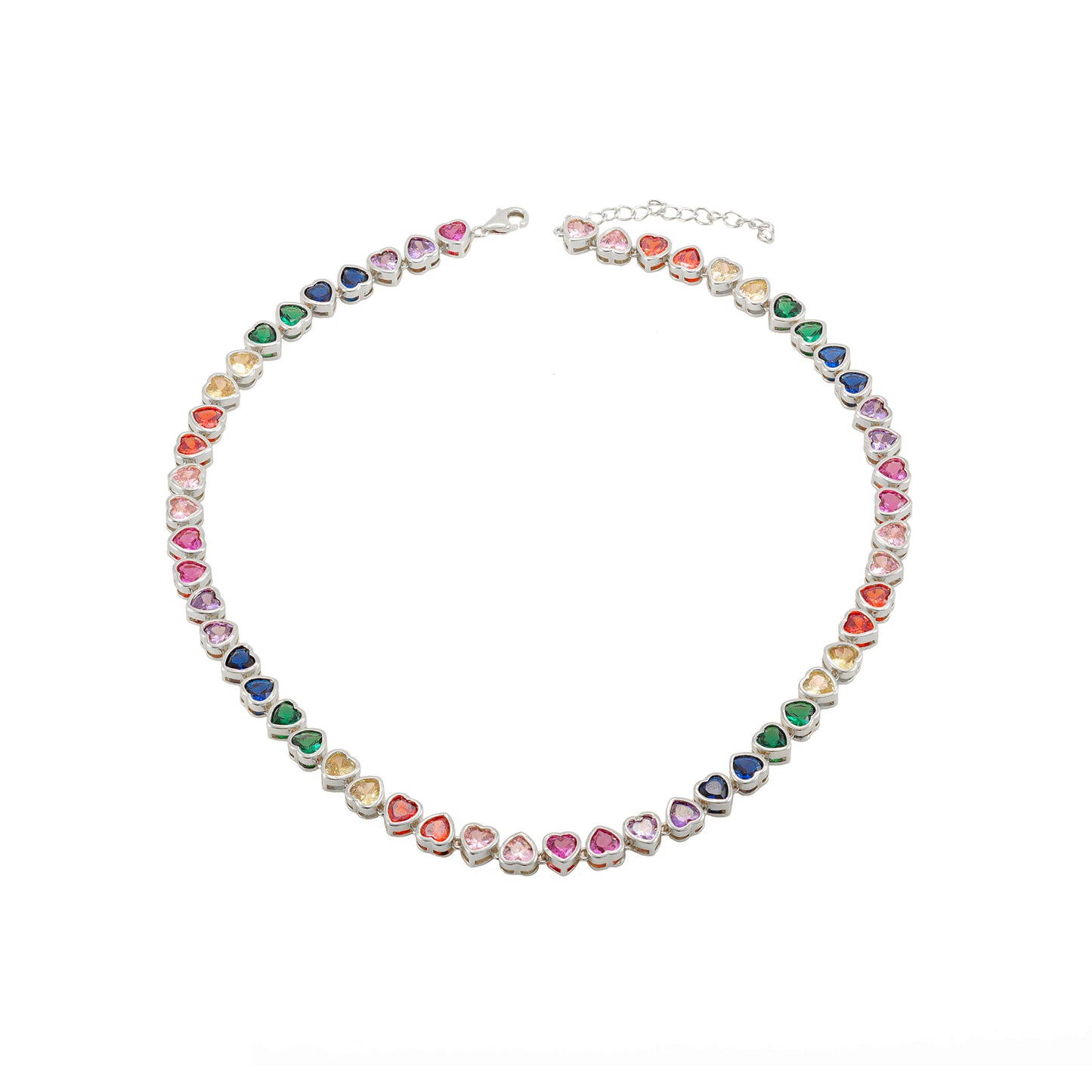 Colar Colorido Coração Cravação Inglesa 38+5cm XYS101212-1