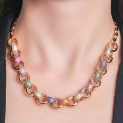Colar Elos Cravejados Mix de Cores XYH100942