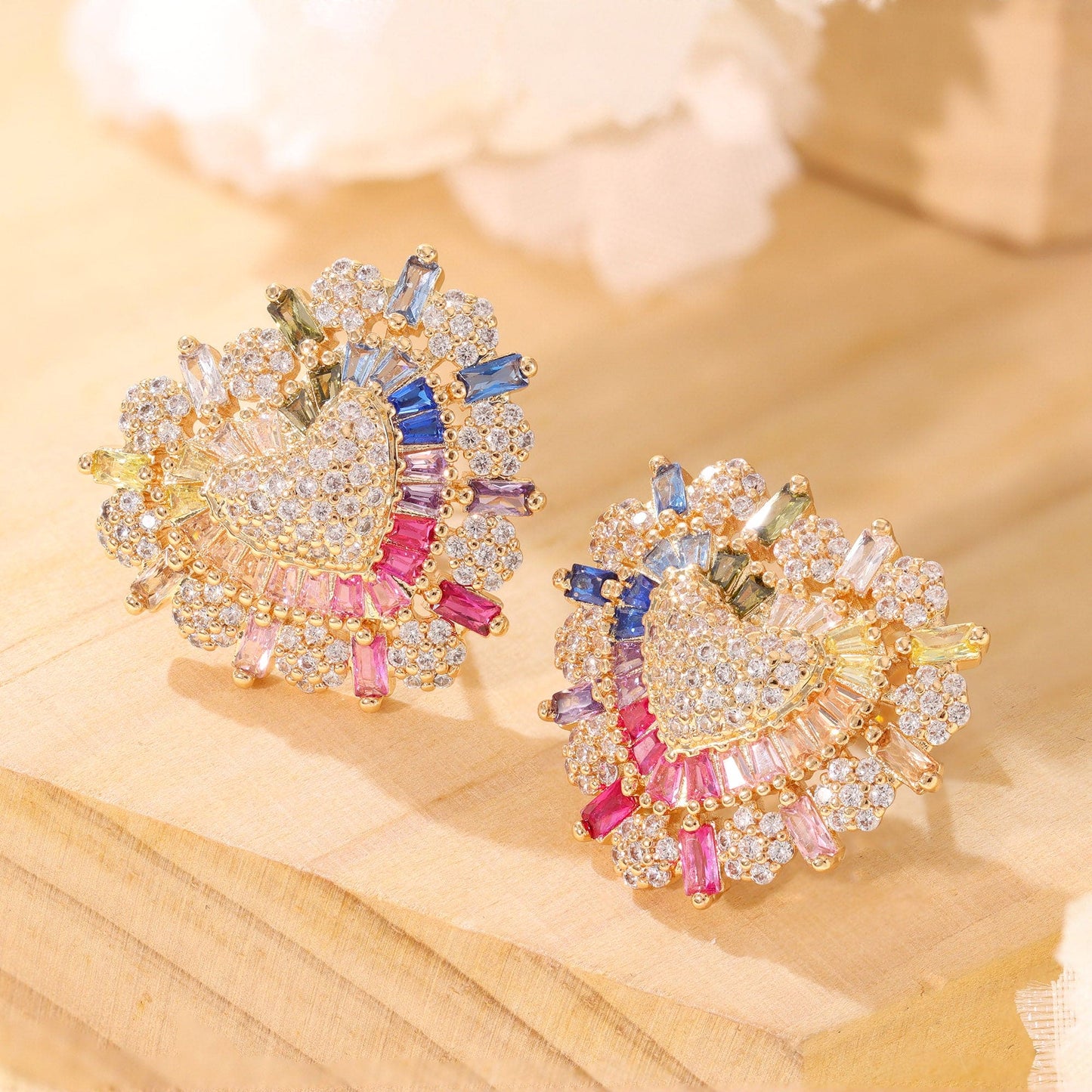 Brinco coracao cravejado colorido XYS101208