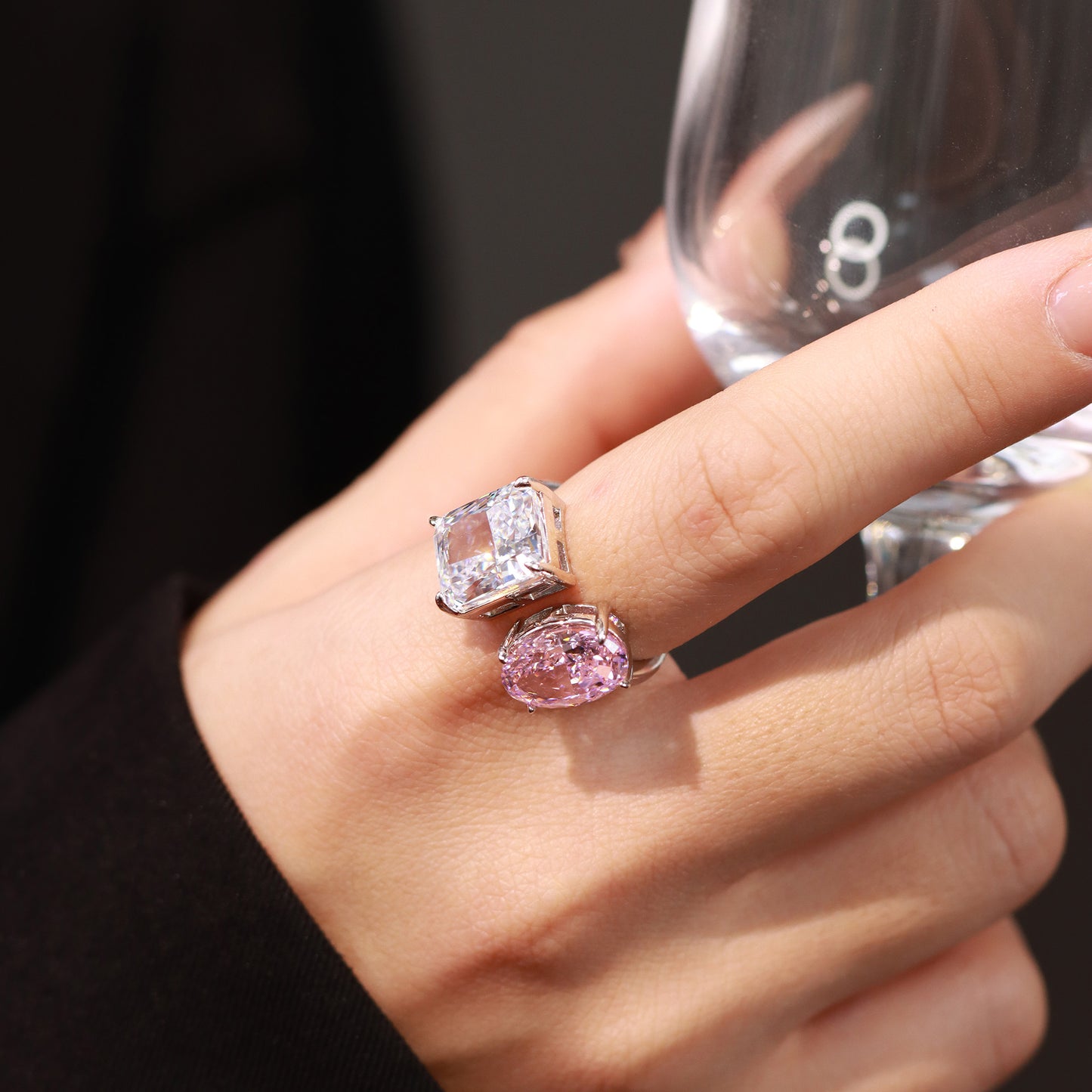 Anel Prata 925 pedra dupla ( Diamante de alto Carbono) XYR101487