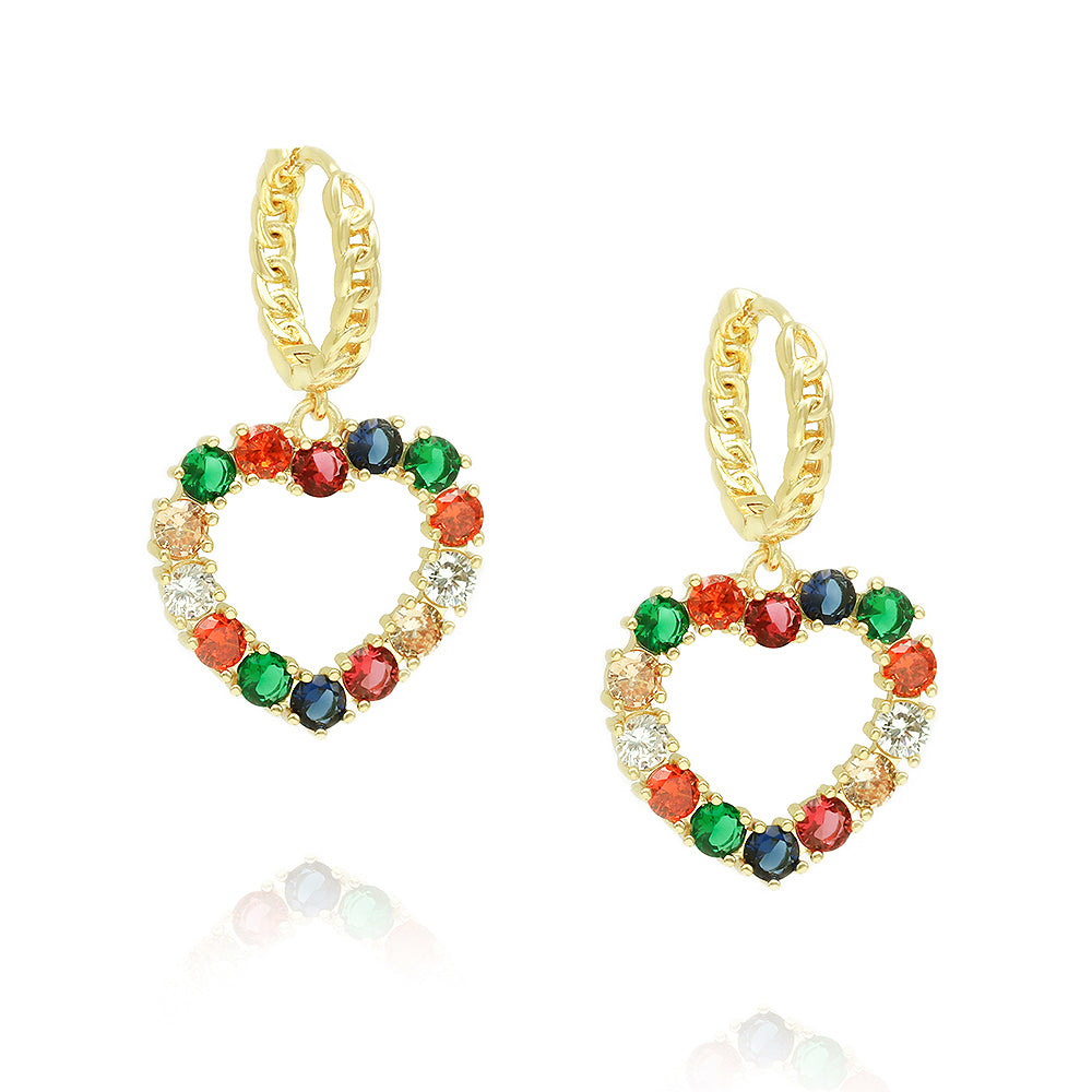 Brinco Argola e coração cravejado XYE104026