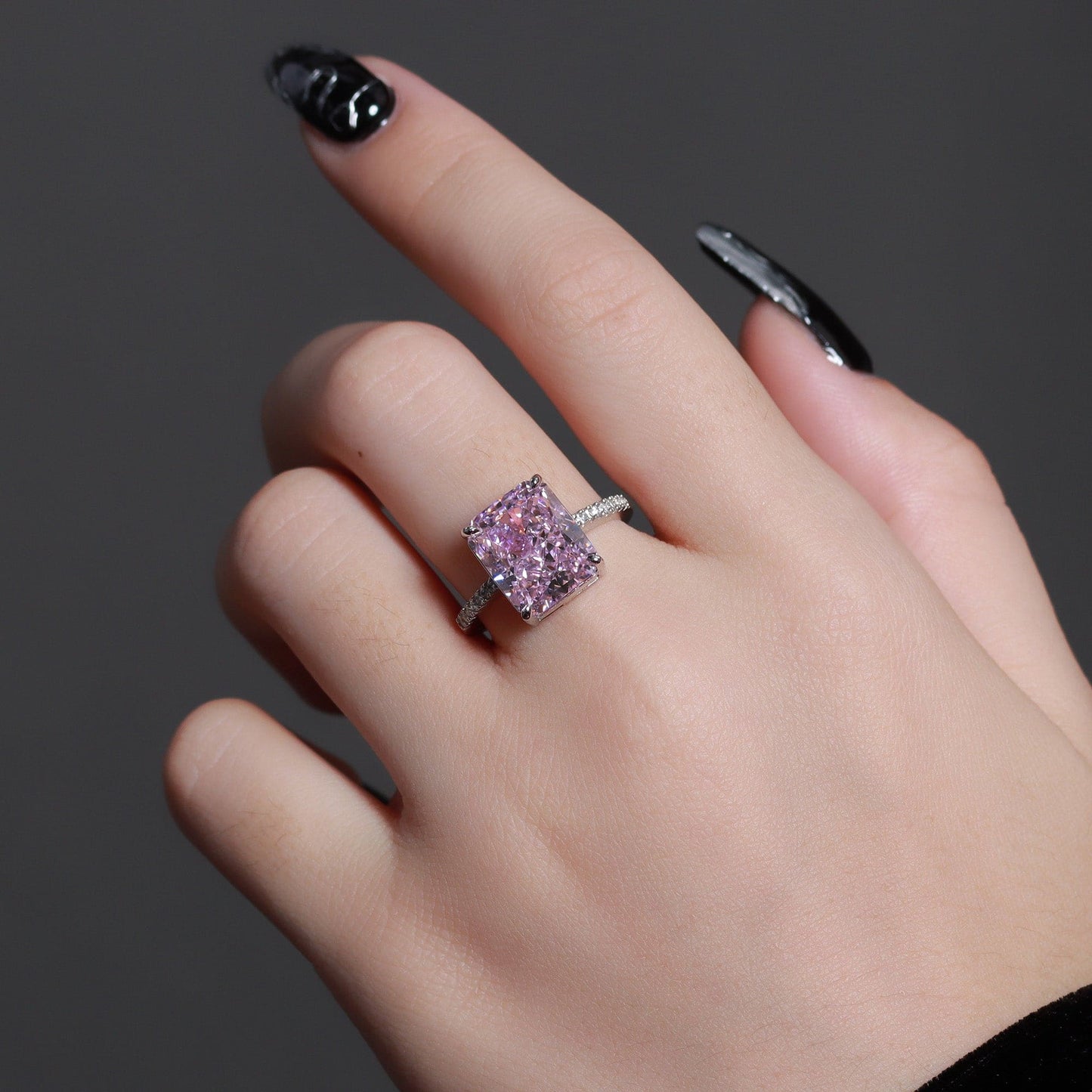 Anel Retangular de Diamante de Carbono Prata 925 XYR101435