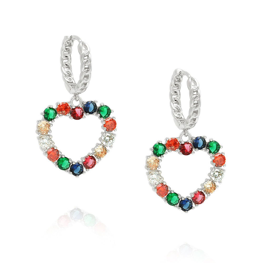 Brinco Argola e coração cravejado XYE104026