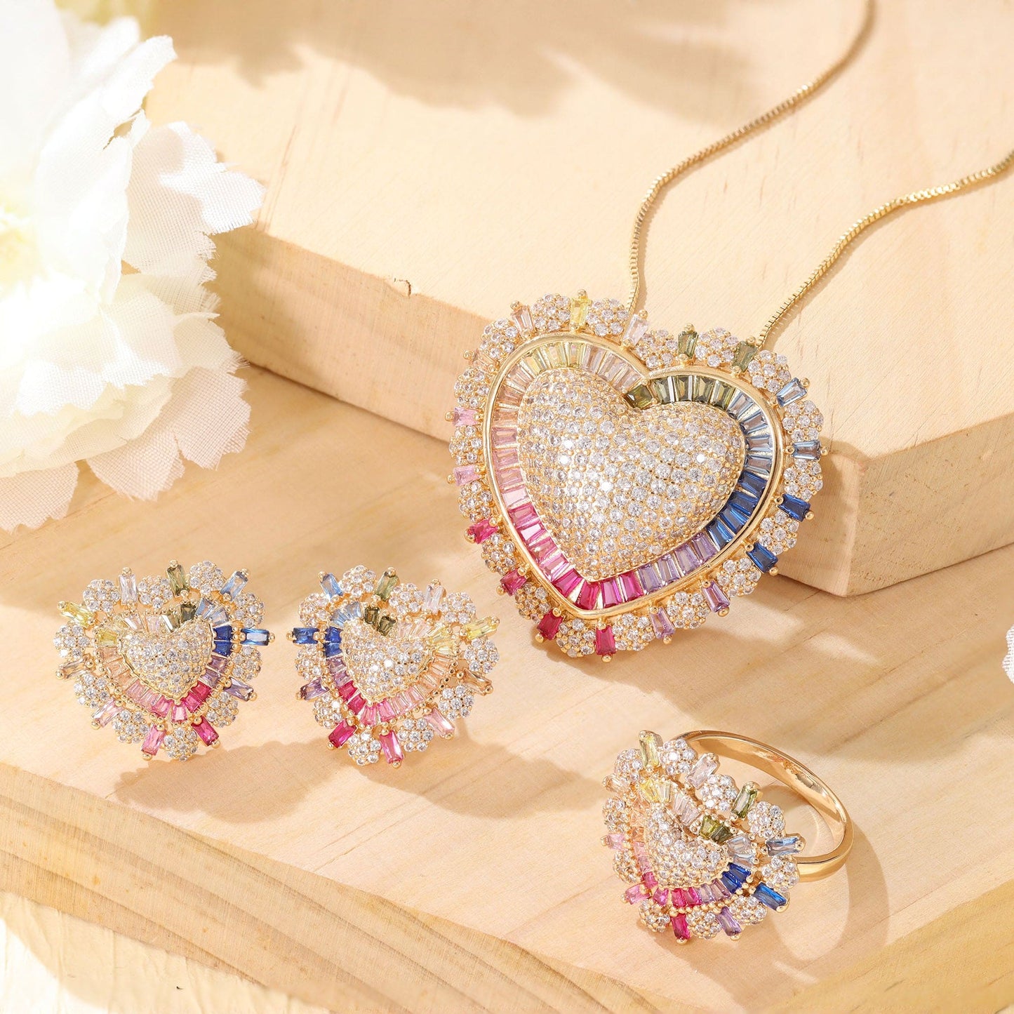 Brinco coracao cravejado colorido XYS101208