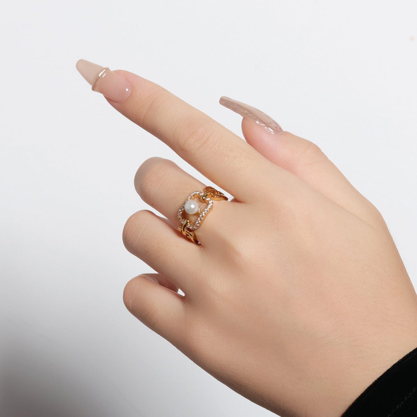 Anel Elos cravejados e perola - XYR103562