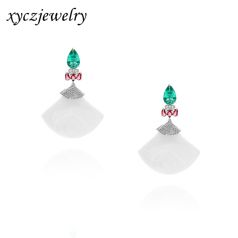 Brinco Leque Madre Pérola / Zircônia e Vidrilho XYE104257