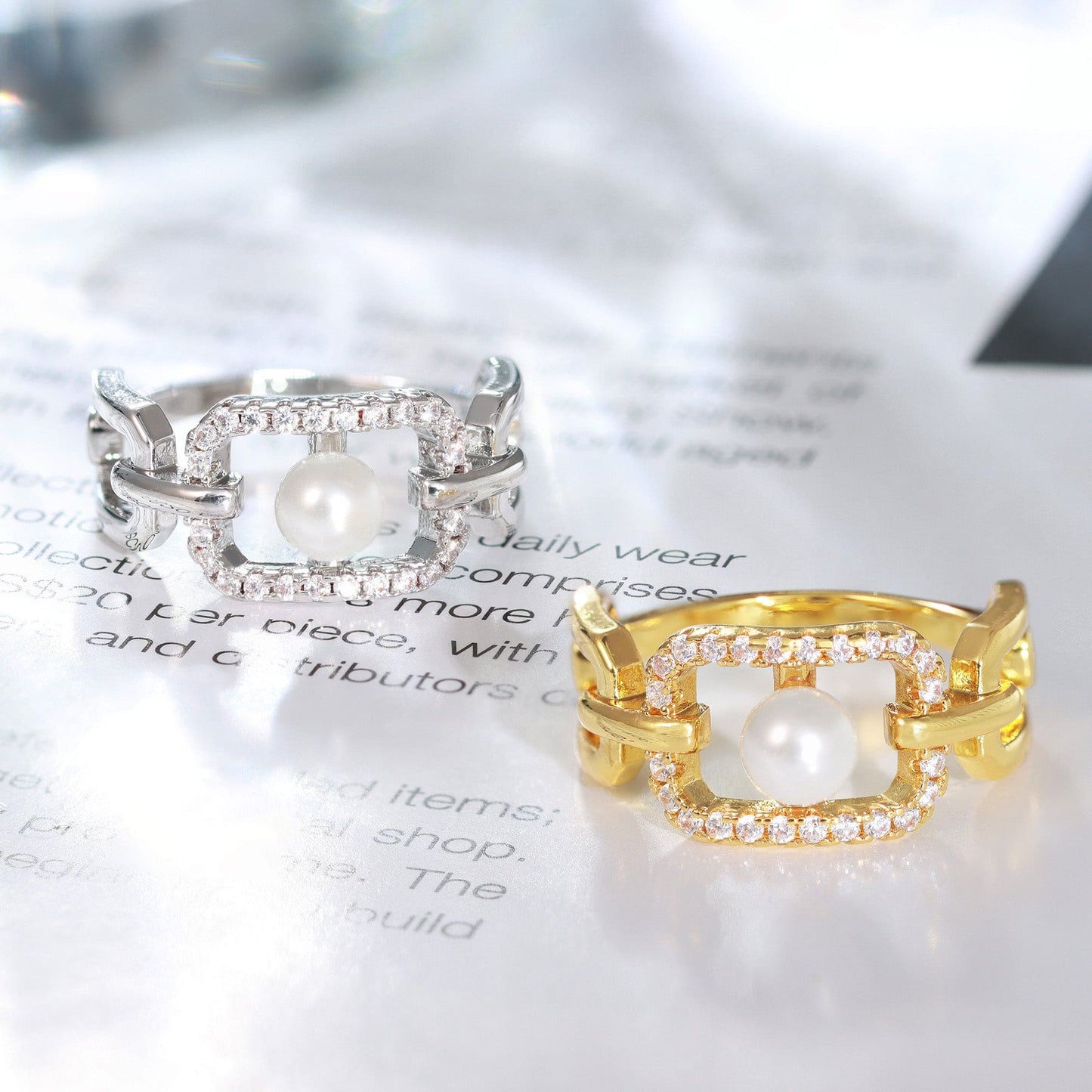 Anel Elos cravejados e perola - XYR103562