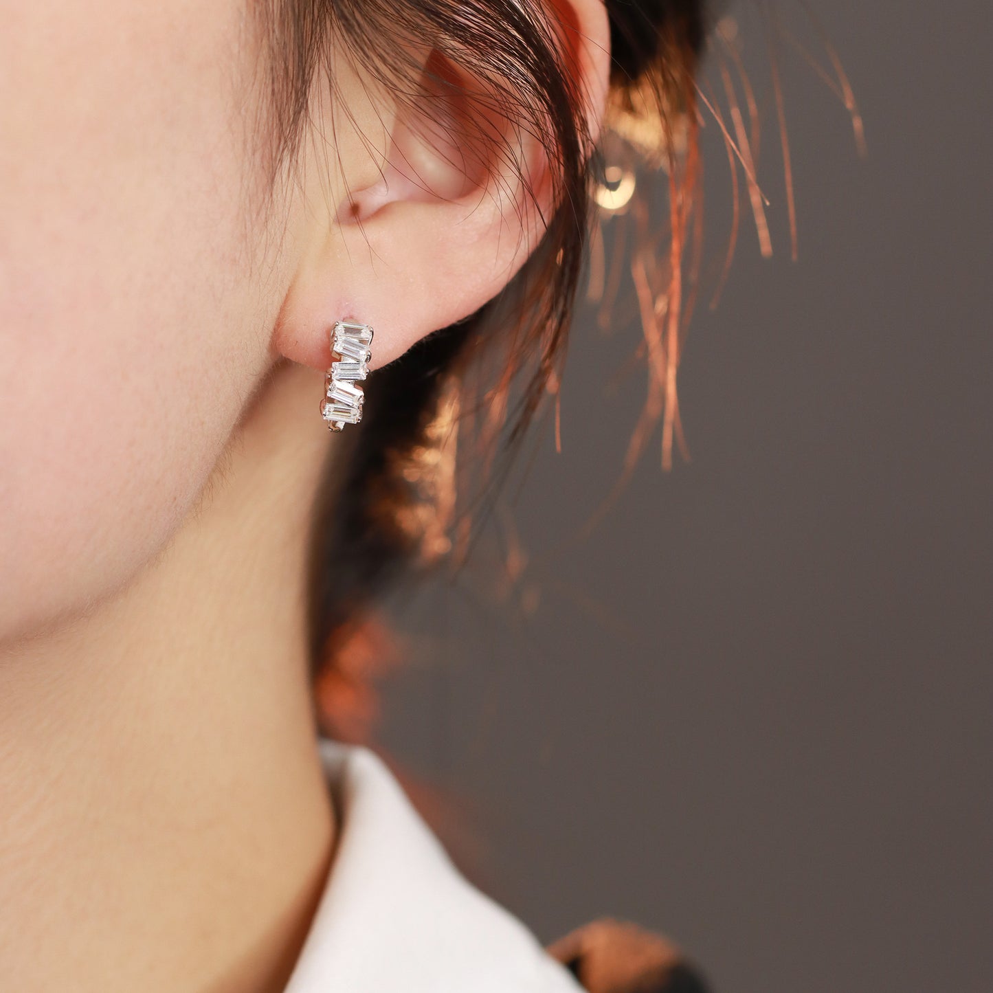 Brincos Argolinhas Prata 925 e Moissanite XYE104911