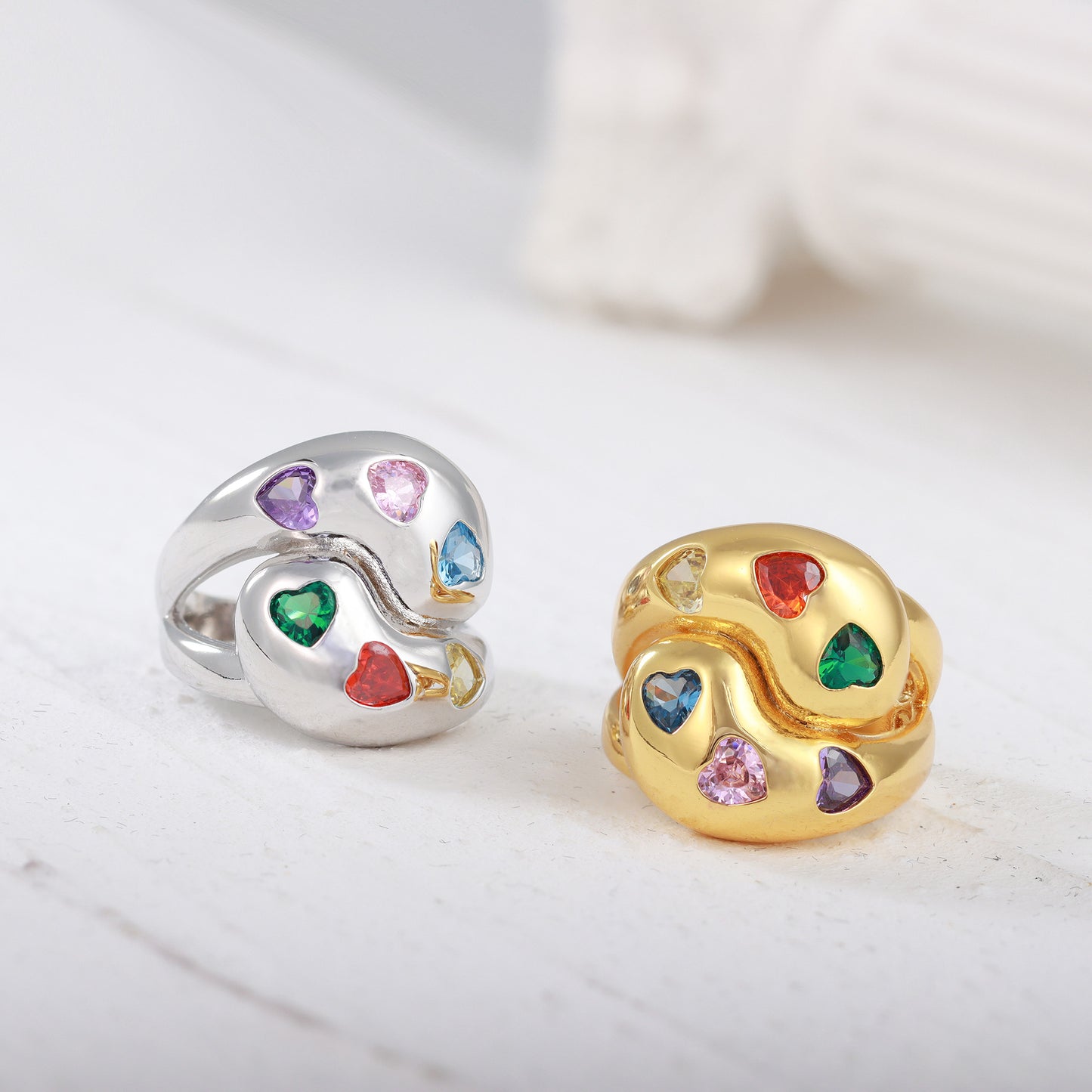 Anel de pedras corações coloridos - XYR103544-2