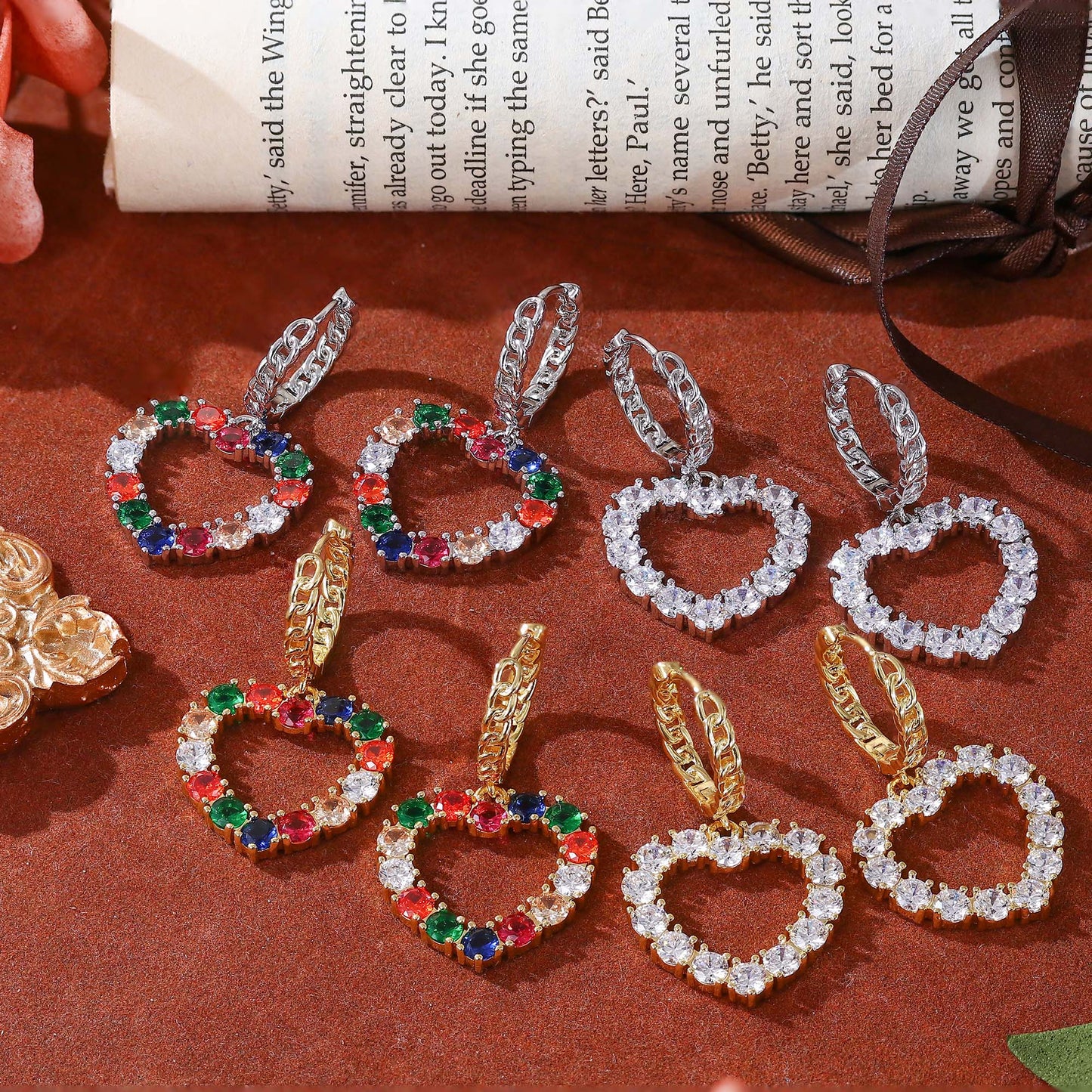 Brinco Argola e coração cravejado XYE104026