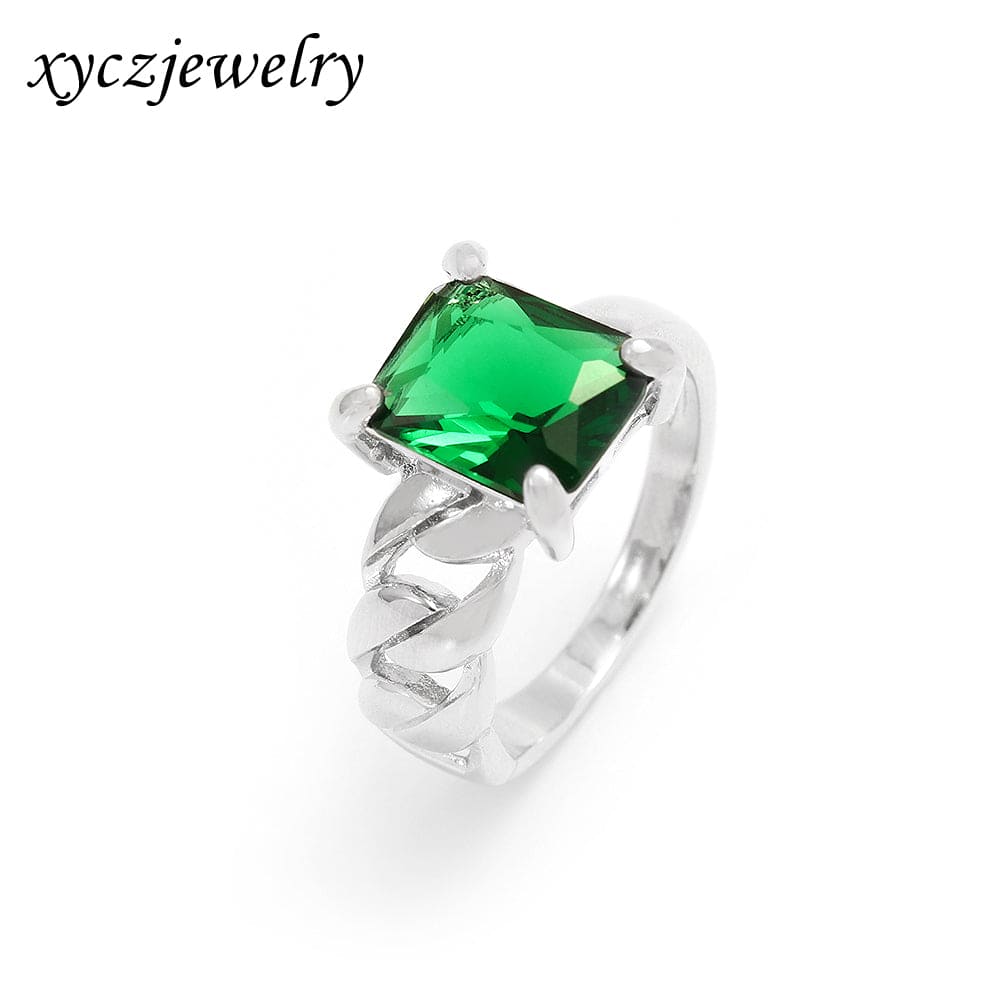 Anel esmeralda quadrada com aro grumet - XYR103421