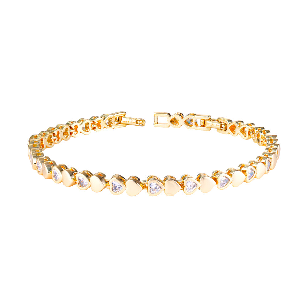Pulseira Riviera coracoes liso e Cravejados DCG0139