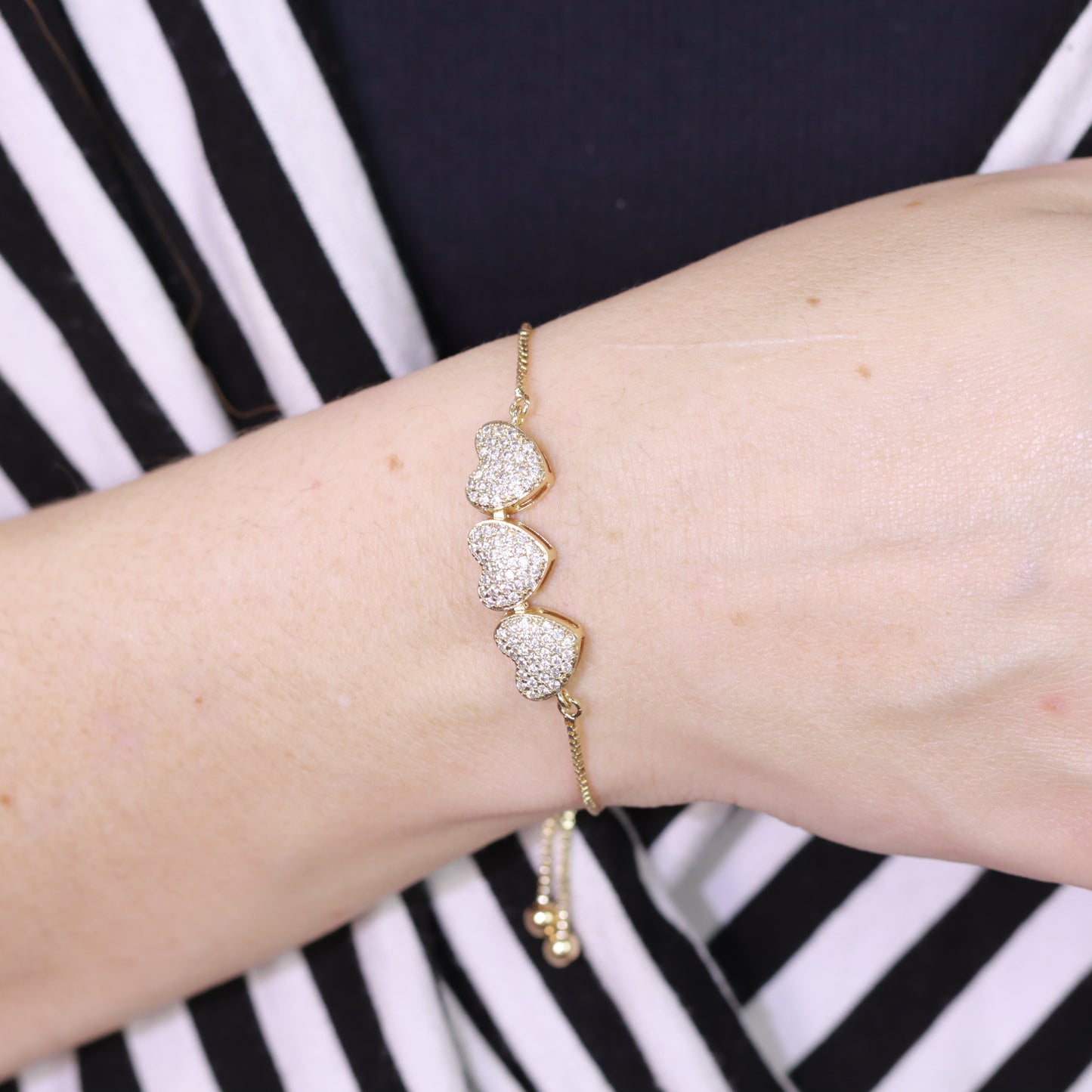 Pulseira 3 coração cravejado DCG0146