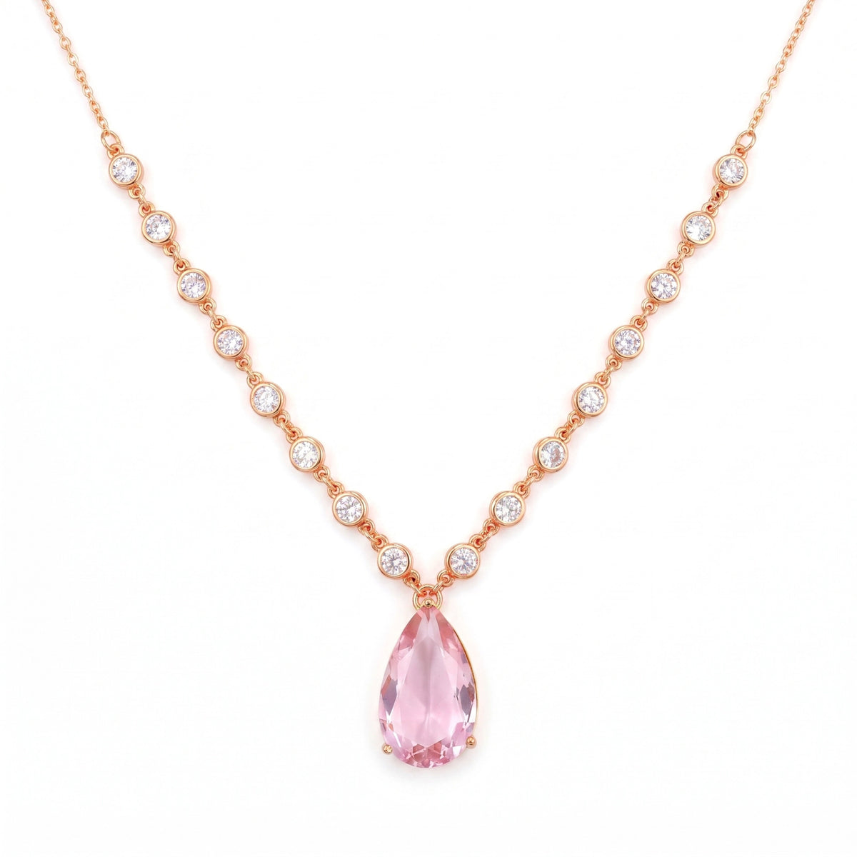 Colar Gota Cristal Rosa LB42