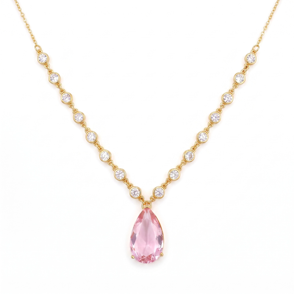 Colar Gota Cristal Rosa LB42