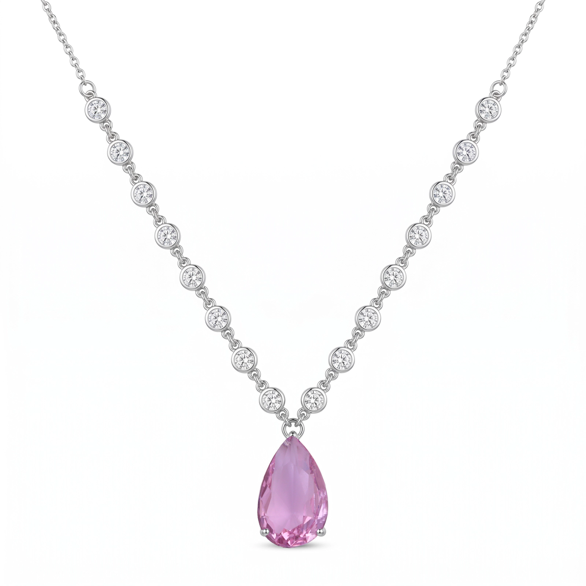 Colar Gota Cristal Rosa LB42