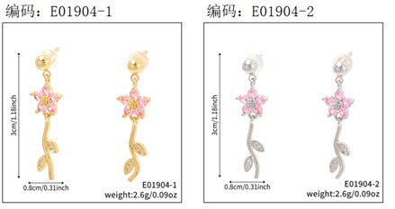 Brinco Flores Delicadas Cravejadas Rosa EBG0063-1