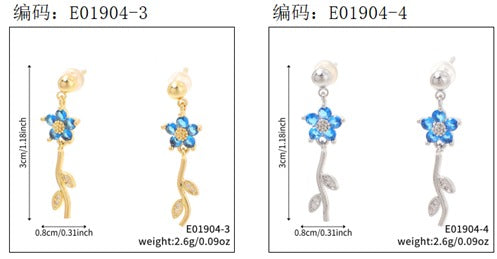 Brincos Flores delicadas Cravejdas Blue EBG0063-2