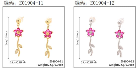 Brincos Flores delicadas Cravejdas Pink EBG0063-4