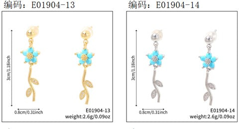Brincos Flores delicadas Cravejdas Aqua Marine EBG0063-5