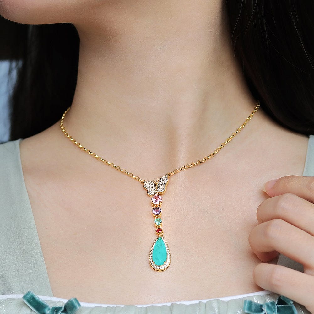 Colar luxo borboleta e pingente gota cores XYN100913